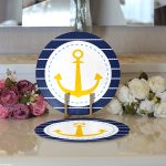 - Supla2li-7601-Gorsel3 - Realhomes  Realhomes Lacivert Zemin Üzerinde Çapa Çizimli Dijital Baskılı Modern 2'li Yuvarlak Servis Altlığı - Supla Realhomes