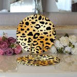 Realhomes Renkli Zemin Üzerinde Siyah Detaylı Geometrik Çizim 2'li Yuvarlak Servis Altlığı - Supla Realhomes