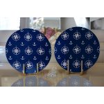 - Supla2li-7629-Gorsel2 - Realhomes Realhomes Lacivert Zemin Üzerinde Modern Pusula Desenli Dijital Baskılı Modern 2'li Yuvarlak Servis Altlığı - Supla Realhomes