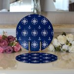 - Supla2li-7629-Gorsel3 - Realhomes Realhomes Lacivert Zemin Üzerinde Modern Pusula Desenli Dijital Baskılı Modern 2'li Yuvarlak Servis Altlığı - Supla Realhomes