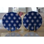 Realhomes Lacivert Zemin Üzerinde Modern Pusula Desenli Dijital Baskılı Modern 2'li Yuvarlak Servis Altlığı - Supla Realhomes