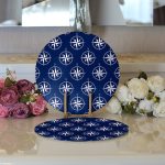 Realhomes Lacivert Zemin Üzerinde Modern Pusula Desenli Dijital Baskılı Modern 2'li Yuvarlak Servis Altlığı - Supla Realhomes