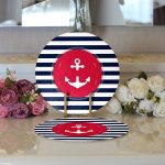 - Supla2li-7681-Gorsel3 - Realhomes Realhomes Beyaz Zeminli Renkli Çapa Desenli Dijital Baskılı Modern 2'li Yuvarlak Servis Altlığı - Supla Realhomes