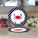 - Supla2li-7682-Gorsel3 - Realhomes  Realhomes Beyaz Zeminli Renkli Yengeç Desenli Dijital Baskılı Modern 2'li Yuvarlak Servis Altlığı - Supla Realhomes