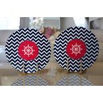 Realhomes Renkli Zemin Üzerinde Geometrik Zigzag Desenli Çapa 2'li Yuvarlak Servis Altlığı - Supla Realhomes