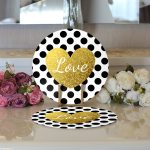 - Supla2li-7695-Gorsel3 - Realhomes Realhomes Beyaz Zemin Üzerinde Puantiyeli Gold Detaylı Love Yazılı 2'li Yuvarlak Servis Altlığı - Supla Realhomes