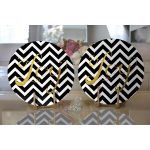 Realhomes Beyaz Zemin Üzerinde Gold Detaylı Siyah Zigzag Modern 2'li Yuvarlak Servis Altlığı - Supla Realhomes