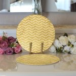 Realhomes Gold Zeminli Beyaz Geometrik Çizimli Dijital Baskılı Modern 2'li Yuvarlak Servis Altlığı - Supla Realhomes