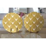 - Supla2li-7706-Gorsel2 - Realhomes Realhomes Gold Zemin Üzerinde Geyik Desenli Dijital Baskılı Modern 2'li Yuvarlak Servis Altlığı - Supla Realhomes