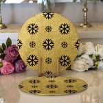 - Supla2li-7707-Gorsel1 - Realhomes  Realhomes Gold Zemin Üzerinde Siyah Renkli Kartanesi Desenli Modern 2'li Yuvarlak Servis Altlığı - Supla Realhomes