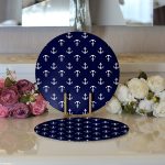 - Supla2li-7724-Gorsel3 - Realhomes Realhomes Renkli Zeminli Beyaz Çapa Desenli Dijital Baskılı Modern 2'li Yuvarlak Servis Altlığı - Supla Realhomes