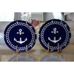 Realhomes Renkli Zemin Üzerinde Modern Çapa Desenli 2'li Yuvarlak Servis Altlığı - Supla Realhomes