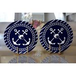 - Supla2li-7727-Gorsel2 - Realhomes  Realhomes Renkli Zemin Üzerinde Çapa Desenli Dijital Baskılı Modern 2'li Yuvarlak Servis Altlığı - Supla Realhomes