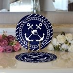 - Supla2li-7727-Gorsel3 - Realhomes  Realhomes Renkli Zemin Üzerinde Çapa Desenli Dijital Baskılı Modern 2'li Yuvarlak Servis Altlığı - Supla Realhomes