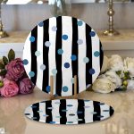 - Supla2li-7735-Gorsel1 - Realhomes  Realhomes Beyaz Zemin Üzerinde Geometrik Çizimli Renkli Puantiyeli 2'li Yuvarlak Servis Altlığı - Supla Realhomes