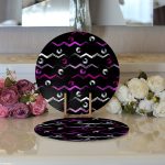 - Supla2li-7742-Gorsel3 - Realhomes Realhomes Siyah Zeminli Renkli Zigzag Desenli Dijital Baskılı Modern 2'li Yuvarlak Servis Altlığı - Supla Realhomes