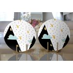 Realhomes Beyaz Zemin Üzerinde Gold Detaylı Modern Manzara Desenli 2'li Yuvarlak Servis Altlığı - Supla Realhomes