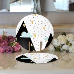 Realhomes Beyaz Zemin Üzerinde Gold Detaylı Modern Manzara Desenli 2'li Yuvarlak Servis Altlığı - Supla Realhomes