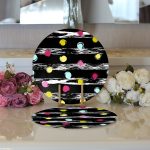 - Supla2li-7795-Gorsel3 - Realhomes Realhomes Siyah Zemin Üzerinde Renkli Puantiyeli Desenli Modern 2'li Yuvarlak Servis Altlığı - Supla Realhomes