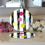 - Supla2li-7796-Gorsel3 - Realhomes  Realhomes Beyaz Zeminli Renkli Puantiye Desenli Dijital Baskılı Modern 2'li Yuvarlak Servis Altlığı - Supla Realhomes