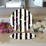 - Supla2li-7799-Gorsel3 - Realhomes Realhomes Beyaz Zemin Üzerinde Modern Siyah Çizgili Renkli Puantiyeli 2'li Yuvarlak Servis Altlığı - Supla Realhomes