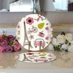 Realhomes Eyfel Kulesi Desenli Dijital Baskılı Modern 2'li Yuvarlak Servis Altlığı - Supla Realhomes