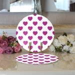 Realhomes Kalp Desen Dijital Baskılı Modern 2'li Yuvarlak Servis Altlığı - Supla Realhomes