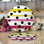 - Supla2li-7805-Gorsel1 - Realhomes  Realhomes Beyaz Zemin Üzerinde Modern Renkli Çizgili Siyah Puantiyeli 2'li Yuvarlak Servis Altlığı - Supla Realhomes