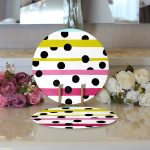 - Supla2li-7805-Gorsel3 - Realhomes  Realhomes Beyaz Zemin Üzerinde Modern Renkli Çizgili Siyah Puantiyeli 2'li Yuvarlak Servis Altlığı - Supla Realhomes