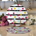 - Supla2li-7811-Gorsel1 - Realhomes Realhomes Beyaz Zemin Üzerinde Modern Siyah Çizgili Renkli Puantiyeli 2'li Yuvarlak Servis Altlığı - Supla Realhomes