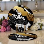 Realhomes Siyah Zemin Üzerinde Gold Detaylı Modern Desenli Modern 2'li Yuvarlak Servis Altlığı - Supla Realhomes