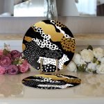 Realhomes Siyah Zemin Üzerinde Gold Detaylı Modern Desenli Modern 2'li Yuvarlak Servis Altlığı - Supla Realhomes