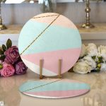 - Supla2li-7833-Gorsel1 - Realhomes Realhomes Pastel Zeminli Üzerinde Gold Renkli Modern Çizgili Modern 2'li Yuvarlak Servis Altlığı - Supla Realhomes