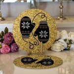 - Supla2li-7840-Gorsel1 - Realhomes  Realhomes Gold Zemin Üzerinde Modern Desen İşlemeli Eldiven Modern 2'li Yuvarlak Servis Altlığı - Supla Realhomes