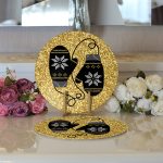 - Supla2li-7840-Gorsel3 - Realhomes  Realhomes Gold Zemin Üzerinde Modern Desen İşlemeli Eldiven Modern 2'li Yuvarlak Servis Altlığı - Supla Realhomes