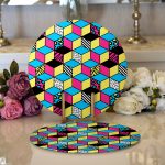 - Supla2li-7849-Gorsel1 - Realhomes Realhomes Renkli Zemin Üzerinde Modern Geometrik Küp Desenli Modern 2'li Yuvarlak Servis Altlığı - Supla Realhomes