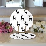 - Supla2li-7867-Gorsel3 - Realhomes Realhomes Beyaz Zeminli Siyah Geyik Desenli Dijital Baskılı Modern 2'li Yuvarlak Servis Altlığı - Supla Realhomes