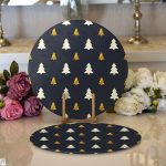 - Supla2li-7876-Gorsel1 - Realhomes Realhomes Renkli Zeminli Çam Ağacı Desenli Dijital Baskılı Modern 2'li Yuvarlak Servis Altlığı - Supla Realhomes