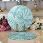 - Supla2li-7893-Gorsel1 - Realhomes Realhomes Renkli Zemin Üzerinde Yaprak Desenli Dijital Baskılı Modern 2'li Yuvarlak Servis Altlığı - Supla Realhomes