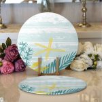 Realhomes Beyaz Zemin Üzerinde Renkli Soyut Çizimli Yaprak Desenli 2'li Yuvarlak Servis Altlığı - Supla Realhomes