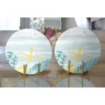 Realhomes Beyaz Zemin Üzerinde Renkli Soyut Çizimli Yaprak Desenli 2'li Yuvarlak Servis Altlığı - Supla Realhomes