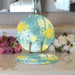 - Supla2li-7897-Gorsel3 - Realhomes  Realhomes Renkli Zemin Üzerinde Soyut Çizimli Palmiyeler Modern 2'li Yuvarlak Servis Altlığı - Supla Realhomes