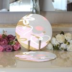 Realhomes Renkli Zemin Üzerinde Soyut Çizimli Kalp Desenli Modern 2'li Yuvarlak Servis Altlığı - Supla Realhomes