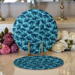 - Supla2li-7913-Gorsel1 - Realhomes  Realhomes Renkli Zemin Üzerinde Yaprak Desenli Dijital Baskılı Modern 2'li Yuvarlak Servis Altlığı - Supla Realhomes