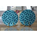 - Supla2li-7913-Gorsel2 - Realhomes  Realhomes Renkli Zemin Üzerinde Yaprak Desenli Dijital Baskılı Modern 2'li Yuvarlak Servis Altlığı - Supla Realhomes