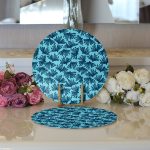 - Supla2li-7913-Gorsel3 - Realhomes  Realhomes Renkli Zemin Üzerinde Yaprak Desenli Dijital Baskılı Modern 2'li Yuvarlak Servis Altlığı - Supla Realhomes