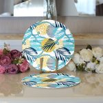 Realhomes Beyaz Zemin Ğzerşnde Renkli Yaprak Desenli Halat Motifli 2'li Yuvarlak Servis Altlığı - Supla Realhomes