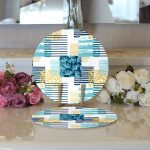 - Supla2li-7916-Gorsel3 - Realhomes Realhomes Beyaz Zemin Üzerinde Renkli Modern Çizgili Yaprak Motifli 2'li Yuvarlak Servis Altlığı - Supla Realhomes