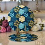 Realhomes Renkli Zemin Üzerinde Geometrik Desenli Yaprak Motifli 2'li Yuvarlak Servis Altlığı - Supla Realhomes