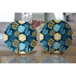 Realhomes Renkli Zemin Üzerinde Geometrik Desenli Yaprak Motifli 2'li Yuvarlak Servis Altlığı - Supla Realhomes